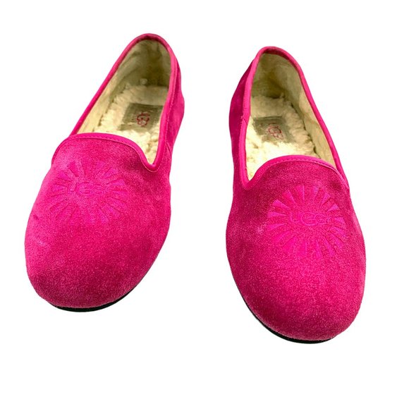 UGG Australia Carey Raspberry Sorbet‎ Suede Sheepskin Flats - Picture 5 of 8